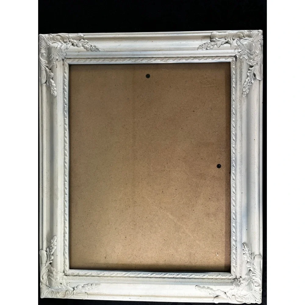Vtg Picture Frame Ornate White Crackle 14.5x17.5